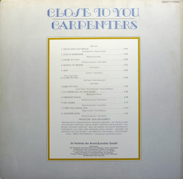 Carpenters - Close To You (LP, Album)