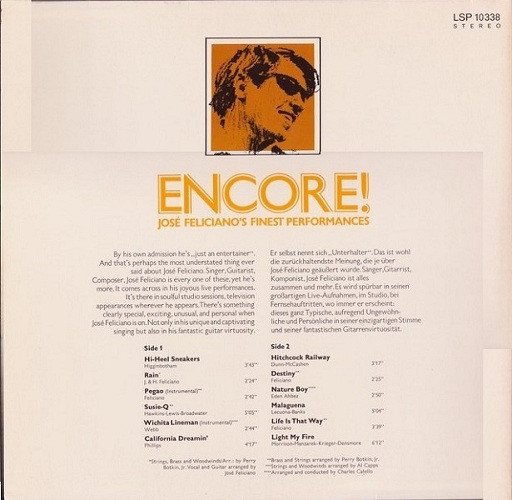 José Feliciano - Encore! José Feliciano's Finest Performances (LP, Album)