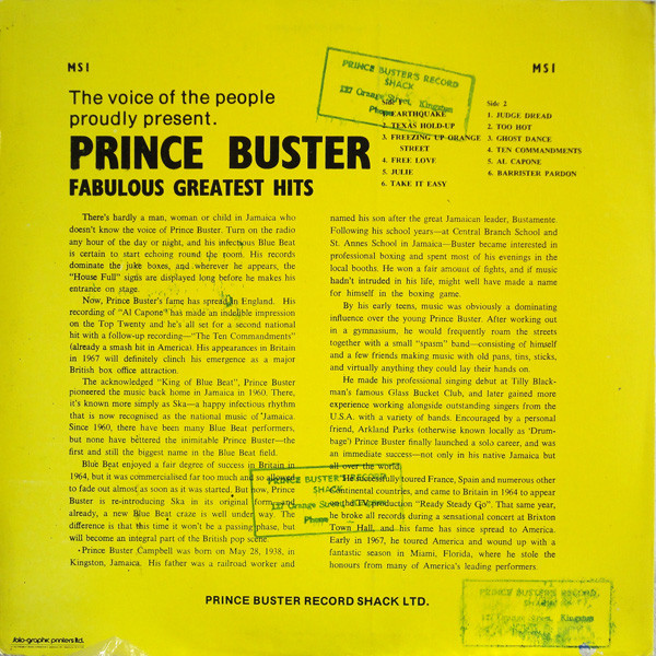 Prince Buster - Fabulous Greatest Hits (LP, Comp, RE)