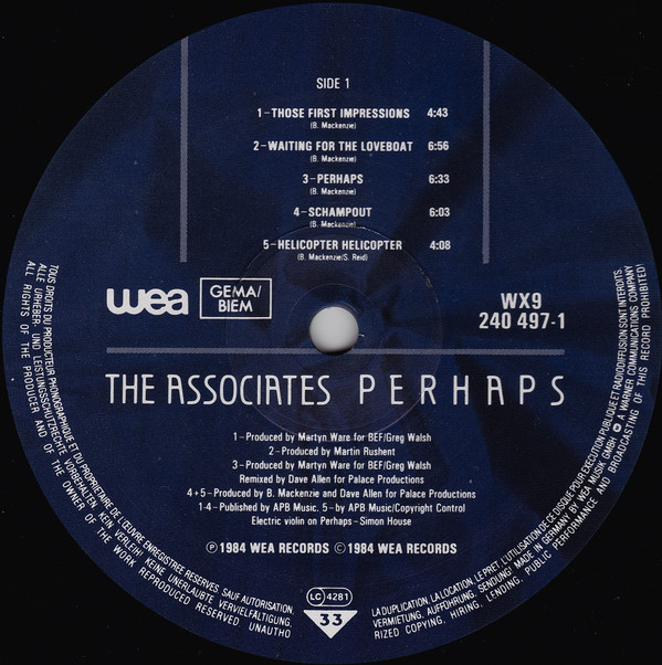 The Associates - Perhaps (LP, Album)