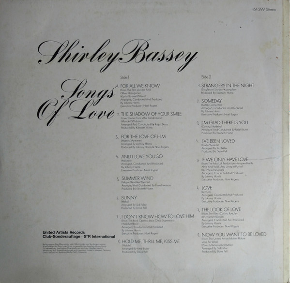 Shirley Bassey - Songs Of Love (LP, Comp, Club)
