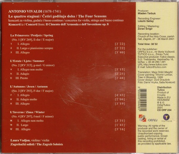Vivaldi*, Zagrebački Solisti, Laura Vadjon - Le Quattro Stagioni / Četiri Godišnja Doba / The Four Seasons (CD, Album)