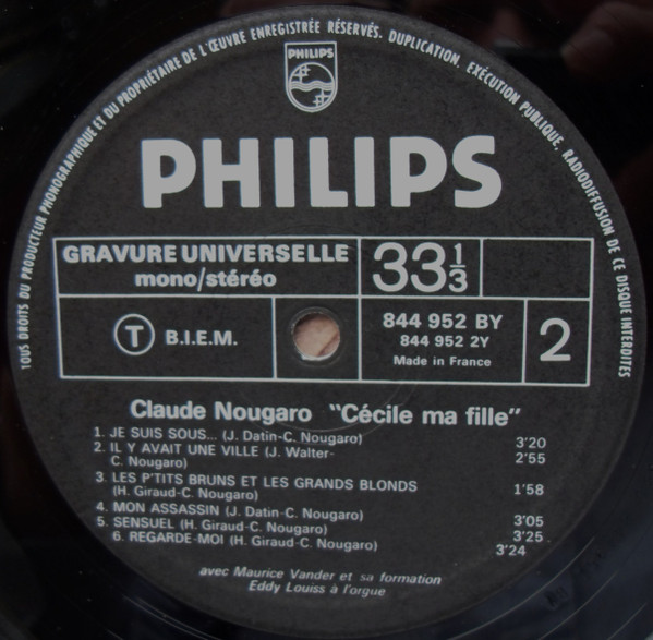Claude Nougaro - Cécile Ma Fille (LP, Comp, RE)