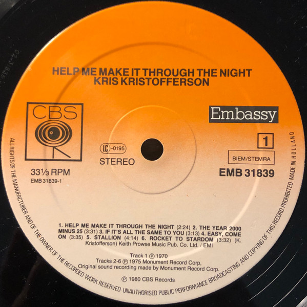Kris Kristofferson - Help Me Make It Through The Night (LP, RE)