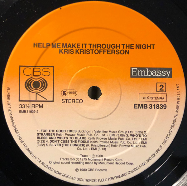 Kris Kristofferson - Help Me Make It Through The Night (LP, RE)