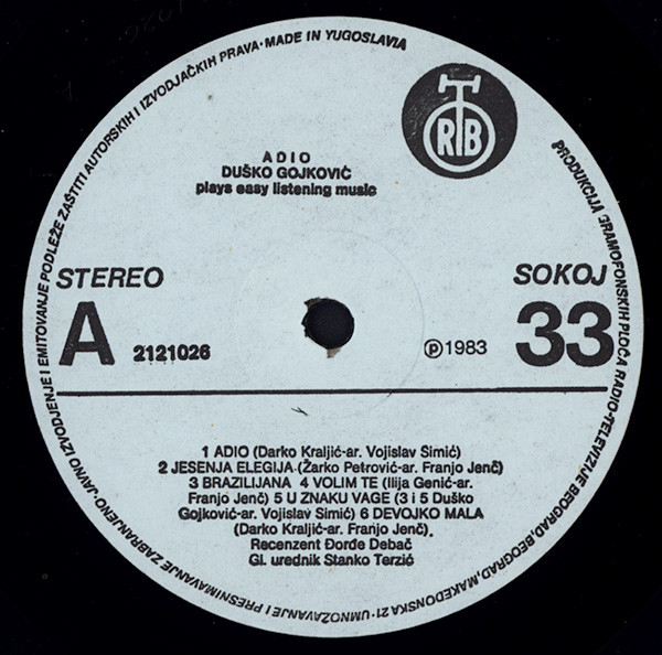 Duško Gojković* - Adio - Easy Listening Music (LP)