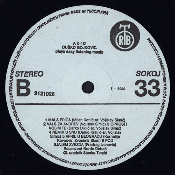 Duško Gojković* - Adio - Easy Listening Music (LP)