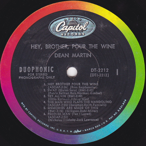 Dean Martin - Hey, Brother, Pour The Wine (LP, Comp, Duo)