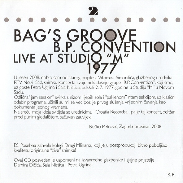 B. P. Convention Featuring Sal Nistico - Bag's Groove - Live At Studio 