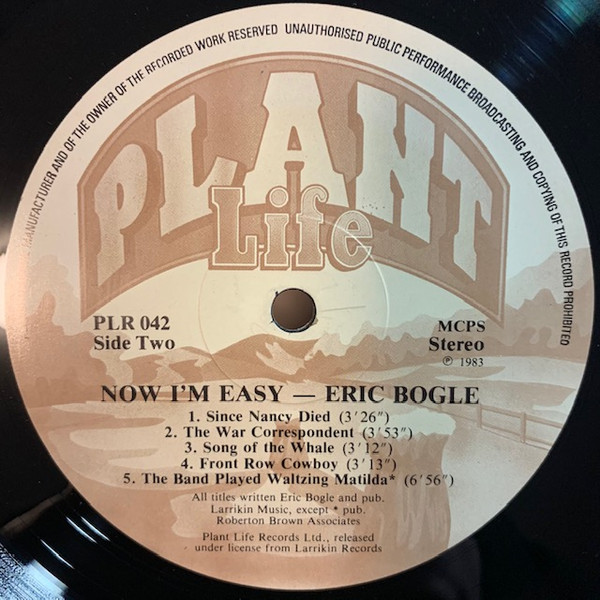 Eric Bogle - Now I'm Easy (LP, Album)