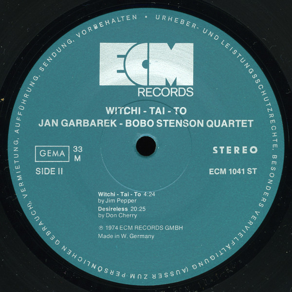 Jan Garbarek - Bobo Stenson Quartet With Palle Danielsson, Jon Christensen - Witchi-Tai-To (LP, Album)