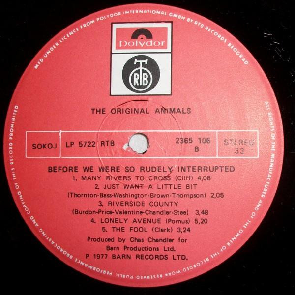 The Original Animals* - Before We Were So Rudely Interrupted (LP, Album, RP)