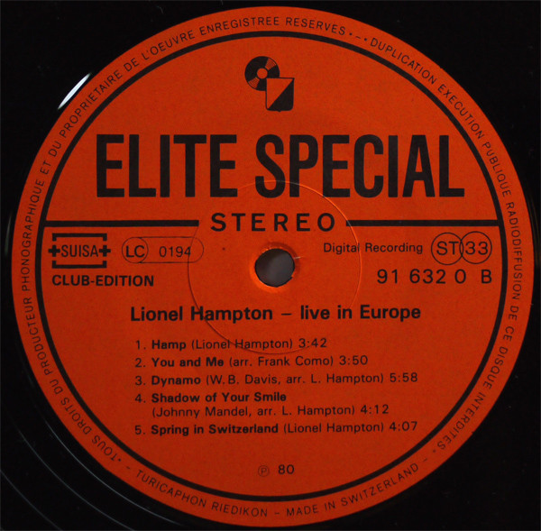 Lionel Hampton - Live In Europe (LP, Album, Club)