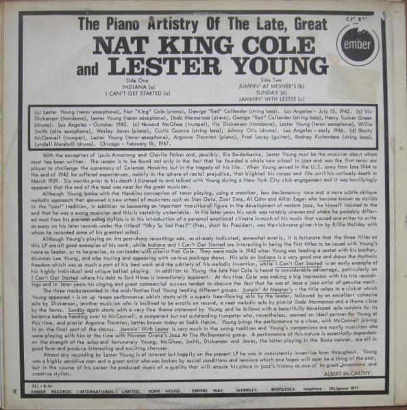 Nat King Cole, Lester Young - Nat King Cole And Lester Young (LP)