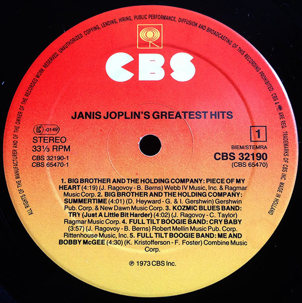 Janis Joplin - Janis Joplin's Greatest Hits (LP, Comp, RE, Sun)
