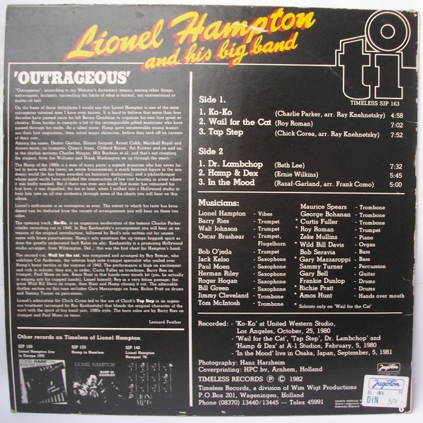 Lionel Hampton And His Big Band* - Outrageous (LP, Album, RE)
