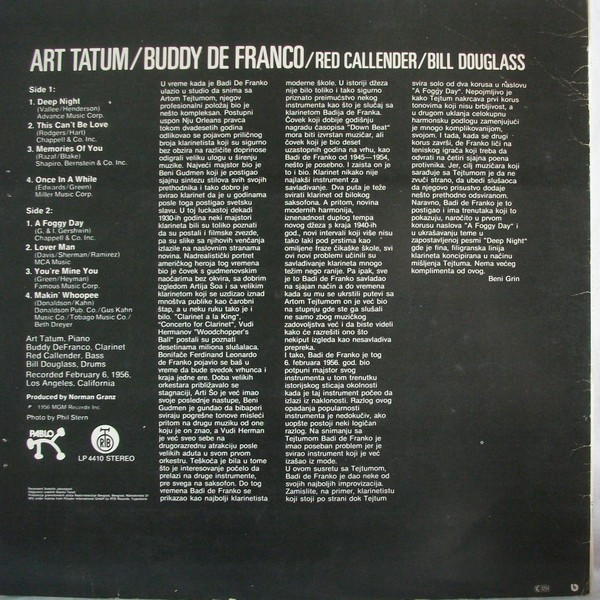Art Tatum, Buddy De Franco*, Red Callender, Bill Douglass (2) - The Tatum Group Masterpieces (LP, Album)