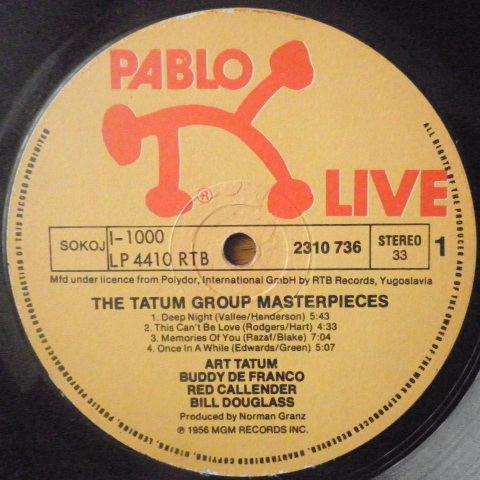 Art Tatum, Buddy De Franco*, Red Callender, Bill Douglass (2) - The Tatum Group Masterpieces (LP, Album)