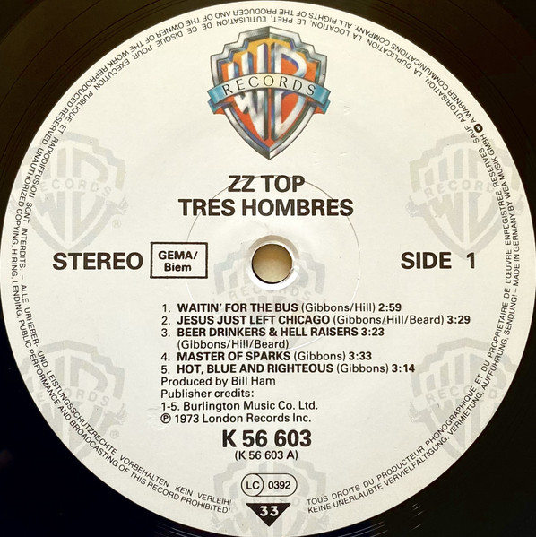 ZZ Top - Tres Hombres (LP, Album, RE)