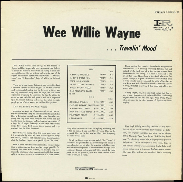 Wee Willie Wayne* - Travelin' Mood (LP, Comp, Mono, RE)