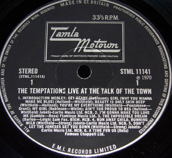 The Temptations - Live At London's Talk Of The Town (LP, Album)