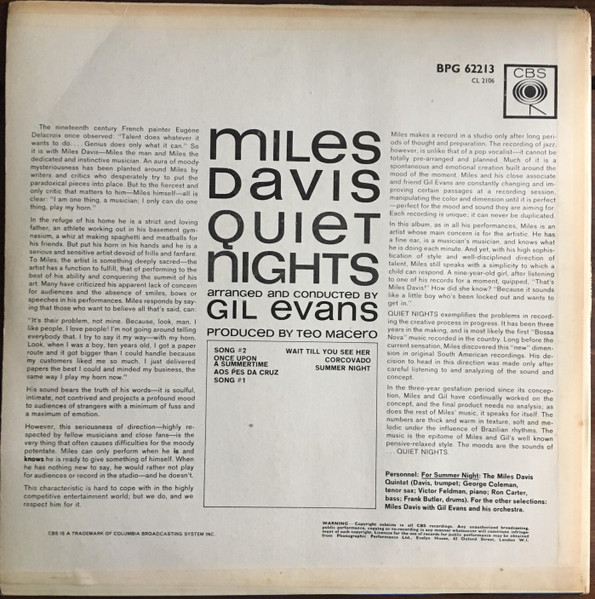 Miles Davis - Quiet Nights (LP, Album, Mono)