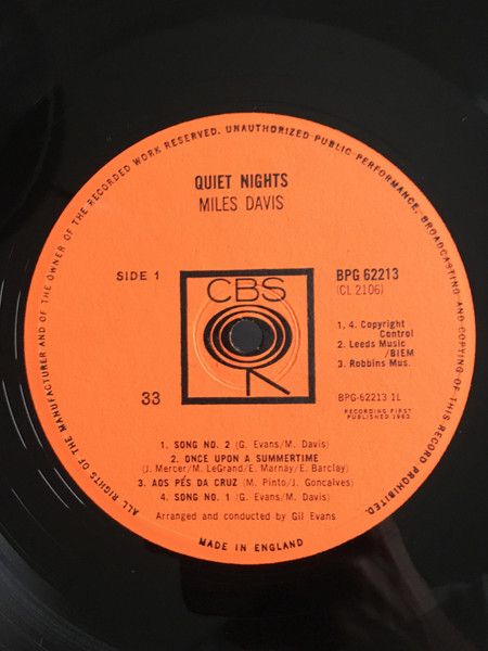 Miles Davis - Quiet Nights (LP, Album, Mono)