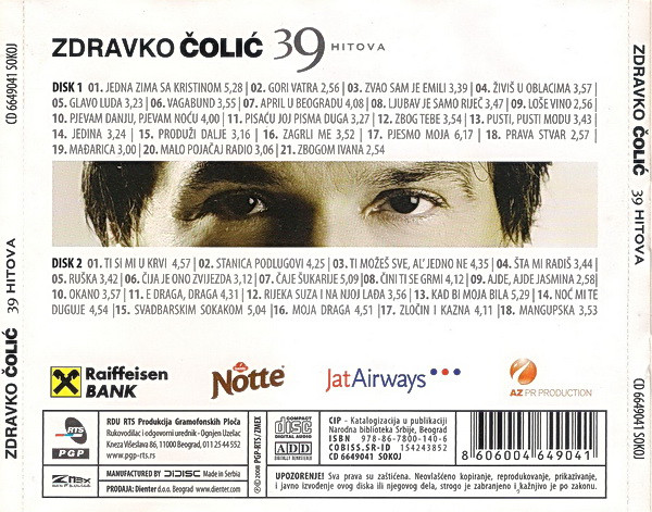 Zdravko Čolić - 39 Hitova (2xCD, Comp, RM)