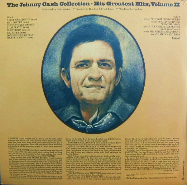 Johnny Cash - His Greatest Hits, Volume II  The Johnny Cash Collection (LP, Comp)