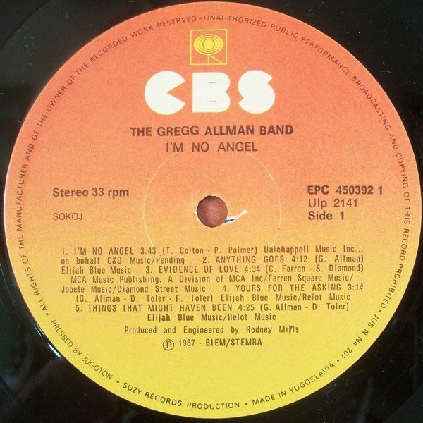 The Gregg Allman Band - I'm No Angel (LP, Album)