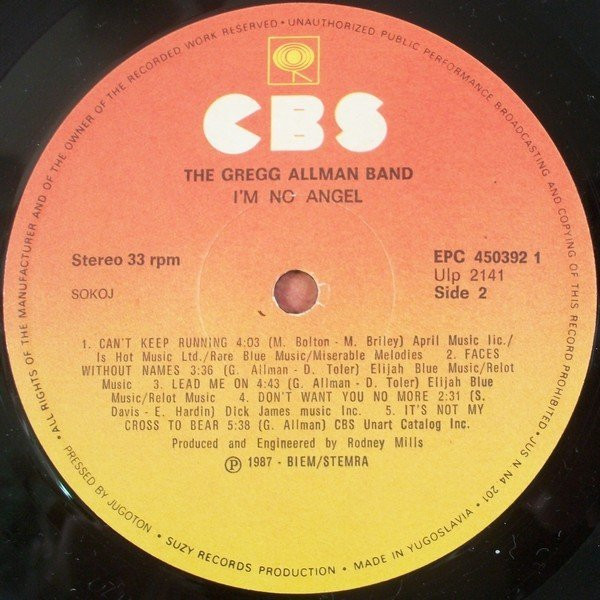 The Gregg Allman Band - I'm No Angel (LP, Album)