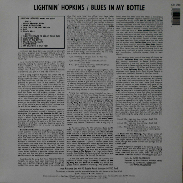 Lightnin' Hopkins - Blues In My Bottle (LP, Album, RE)