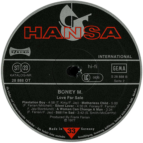 Boney M. - Love For Sale (LP, Album)