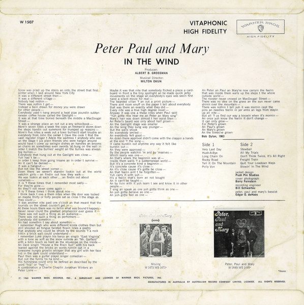 Peter, Paul And Mary* - In The Wind (LP, Album, Mono)