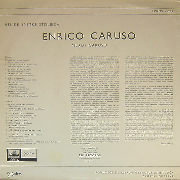 Enrico Caruso - The Young Caruso (Mladi Caruso) (LP, Comp, RE)
