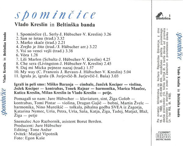 Vlado Kreslin in Beltinška Banda - Spominčice (CD, Album)