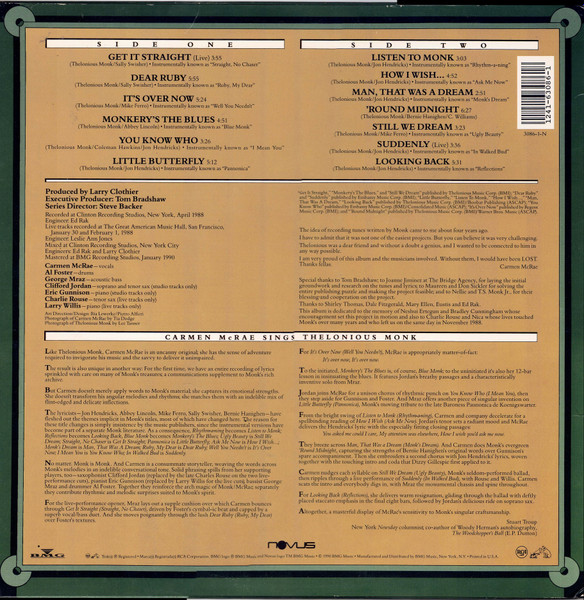 Carmen McRae - Carmen Sings Monk (LP)