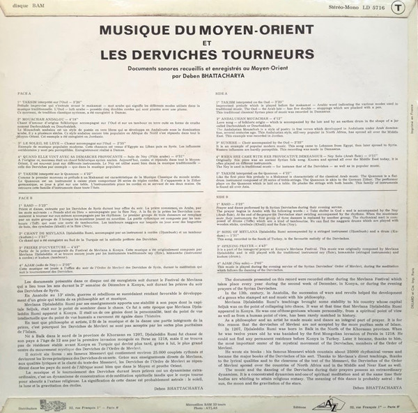 Deben Bhattacharya / Various - Musique Du Moyen-Orient Et Les Derviches Tourneurs (LP, Comp)
