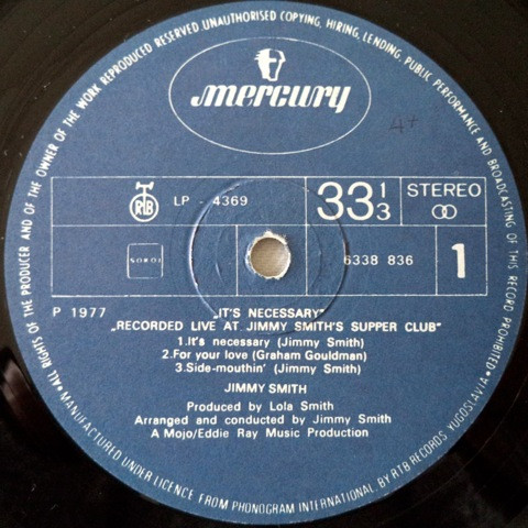 Jimmy Smith - It's Necessary (Recorded Live At Jimmy Smith's Supper Club) (LP, Album)