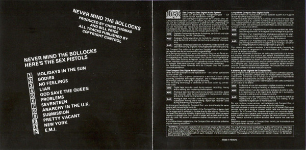 Sex Pistols - Never Mind The Bollocks Here's The Sex Pistols (CD, Album, RE)