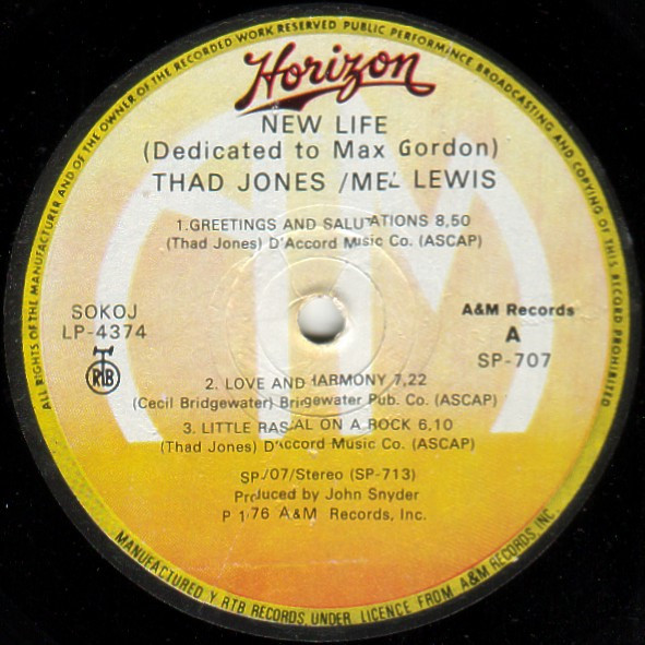 Thad Jones / Mel Lewis* - New Life (Dedicated To Max Gordon) (LP, Album)