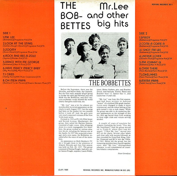 The Bobbettes - Mr. Lee And Other Big Hits (LP, Comp)