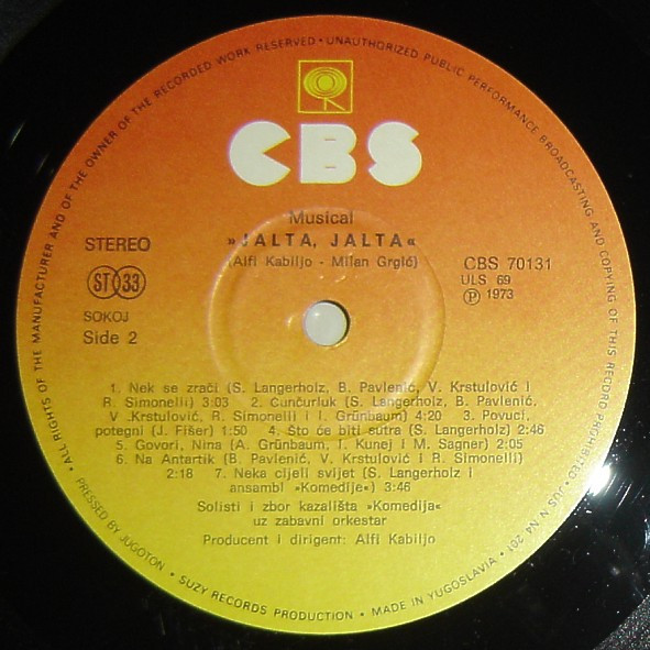 Alfi Kabiljo, Milan Grgić - Jalta, Jalta (Musical) (LP, Album, RE)