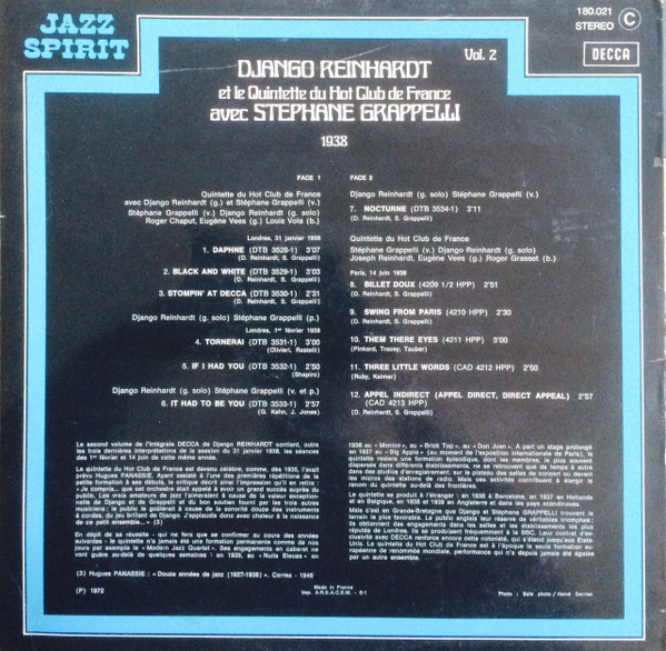 Django Reinhardt Et Le Quintette Du Hot Club De France Avec Stephane Grappelli* - 1938 Vol. 2 (LP, Comp)