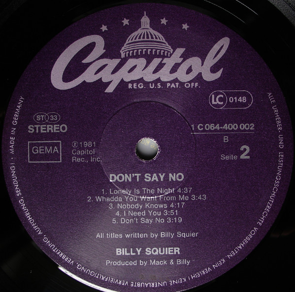 Billy Squier - Don't Say No (LP, Album)