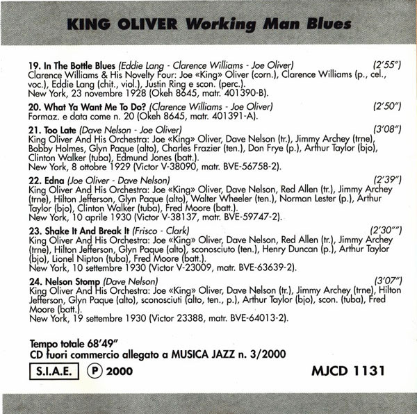 King Oliver - Working Man Blues (CD, Album, Comp)