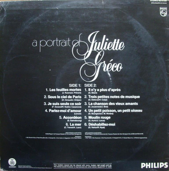 Juliette Gréco - A Portrait Of Juliette Gréco (LP, Comp)