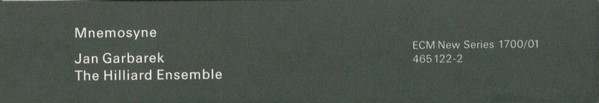 Jan Garbarek / The Hilliard Ensemble - Mnemosyne (2xCD, Album)