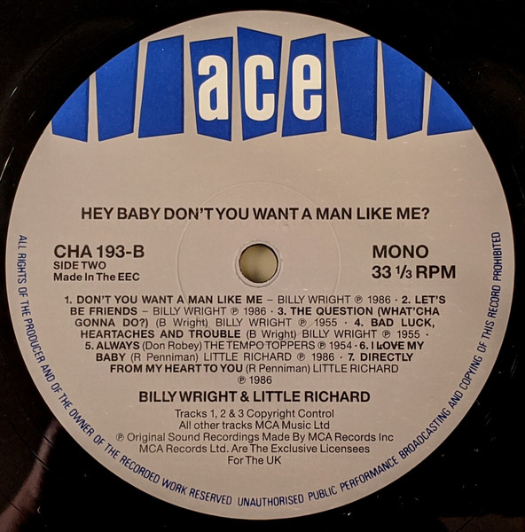 Little Richard, Billy Wright &  The Tempo Toppers (2) - Hey Baby, Don't You Want A Man Like Me? (LP, Comp, Mono, Sle)
