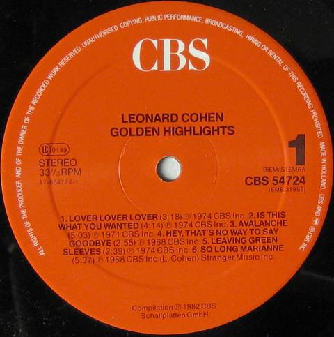 Leonard Cohen - Golden Highlights Volume 8 (LP, Comp, RE)